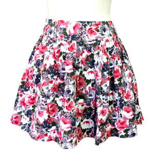 Forever 21 Women's Mini Skirt Fit & Flare Floral Red Pleated Linen Blend Small